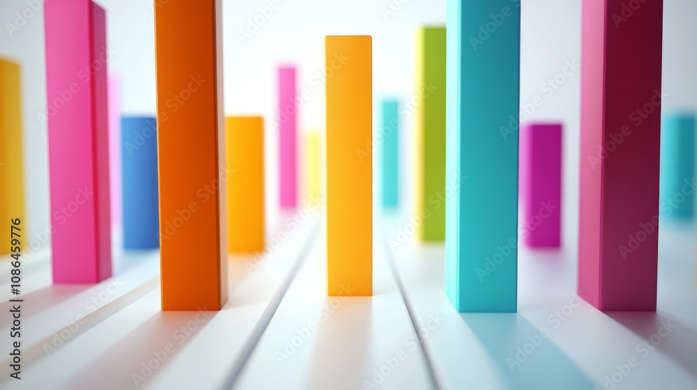 Poster Vibrant and Colorful Vertical Blocks Arranged in a Playful Pattern, Creating a Visual Rhythm of Shapes and Colors with a Soft Focus Background for Creative Projects