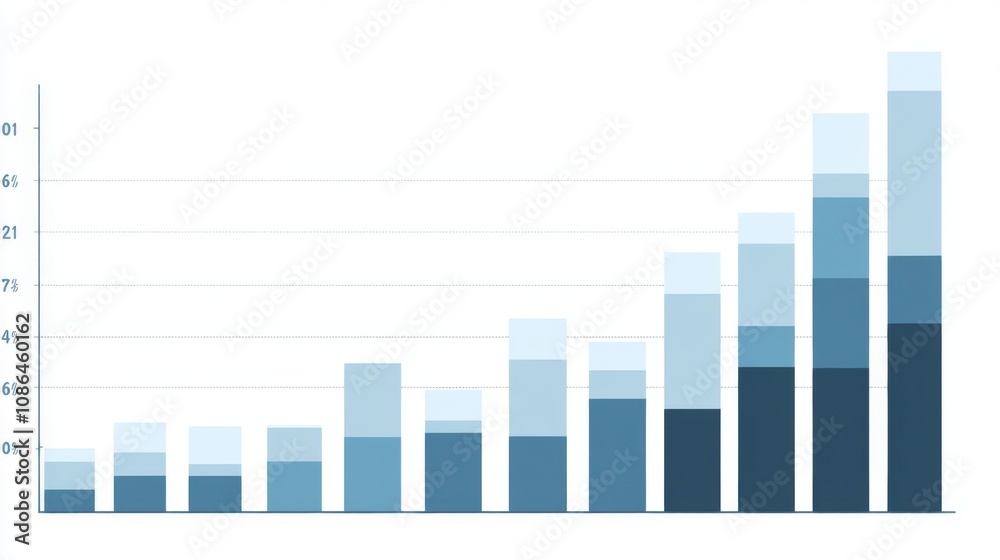 Poster A detailed representation of a bar graph showcasing the steady increase in values over time and illustrating data trends and statistical growth visually in soothing blue tones