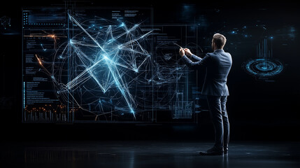 Innovative engineer interacting with digital technology interface