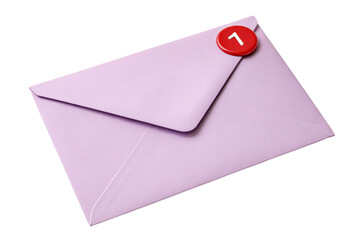 A closed lavender envelope featuring a physical red notification seal labeled “1,” blending modern alerts with classic stationery elegance, set against a transparent background