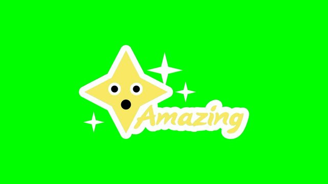 Animation Star sticker saying amazing isolated on green background