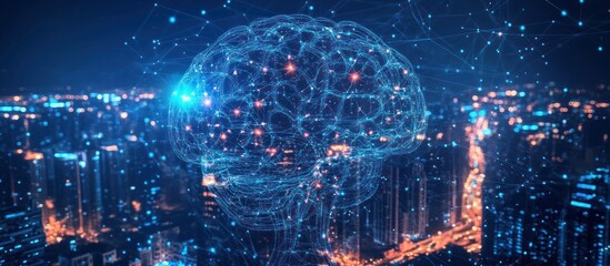 Obraz premium AI brain network over futuristic city.