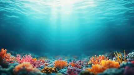 Fototapeta premium Vibrant Coral Reef Underwater Ocean Scene Tropical Fish Sunlit Depths Colorful Corals Marine Life