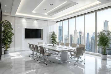Fototapeta premium Modern conference room with city view.