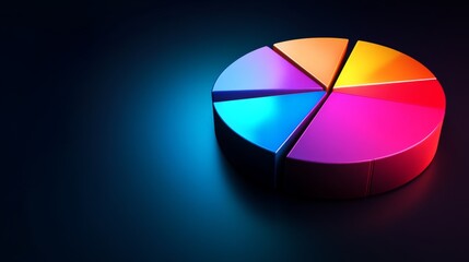 Obraz premium Colorful Pie Chart on Dark Background Representing Data Segments and Distribution with Vivid Shades of Orange, Pink, Blue, and Purple for Business Analysis Visuals
