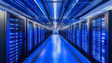 High-tech server room showcasing advanced data storage and processing equipment in a modern facility