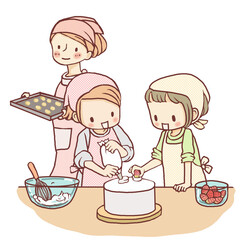 お菓子作りをする親子