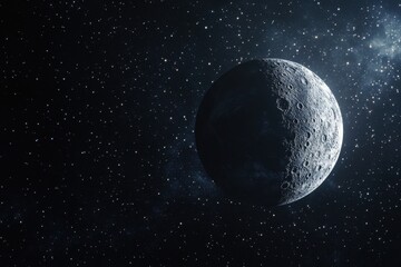 Fototapeta premium A crescent moon against a dark starry sky with a dusting of light.