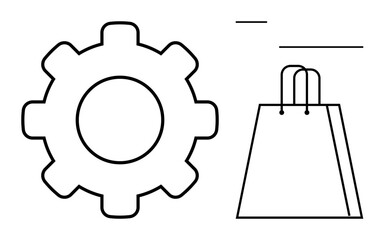 Gear representing technology next to shopping bag suggesting e-commerce. Ideal for online shopping, digital enterprise, retail innovation, technological integration, business development, modern