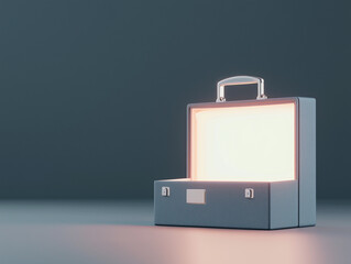 Simple 3D render of an open glowing briefcase isolated