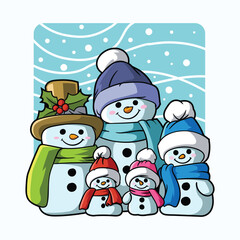 Snowman Family in Winter