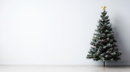 Festive Christmas Tree Decor Snow Flocked Fir Gold Star Red Ornaments