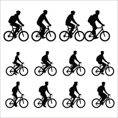 cycling man silhouette icon set, cycle silhouette free, bicycle silhouette vector, bicycle man silhouette	