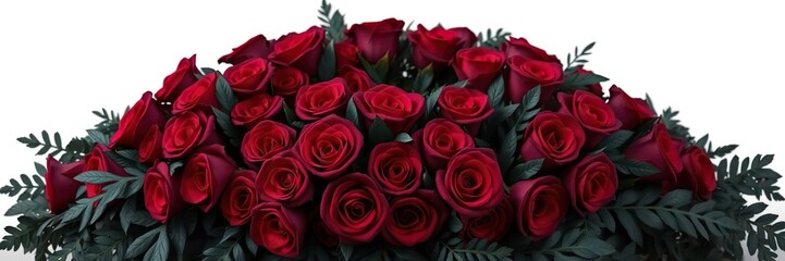 Naklejka premium A wreath made from dark red roses and black foliage surrounding a casket, cemetery arrangement, death arrangements, bereavement flowers