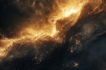 Obraz premium A fiery nebula glows in the dark expanse of space, with a swirly texture and subtle star clusters scattered throughout.