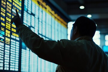 investor in front stock market board