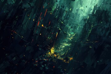 Abstract Green and Yellow Digital Cityscape