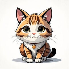 Adorable cartoon kitten with orange and white fur, sitting and wearing a collar.