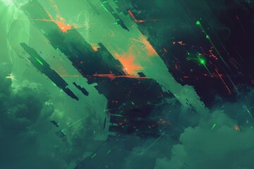 Abstract Digital Art with Green and Red Hues