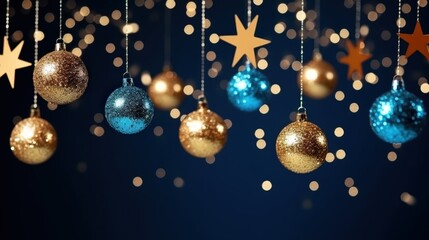 Festive Ornaments with Sparkling Bokeh Background