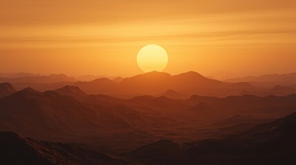 Serene Sunset Landscape Golden Hour Mountains Dramatic Sky 3D Render