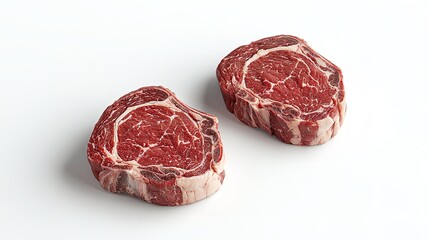 Fresh Raw Ribeye Steaks Isolated on White Background