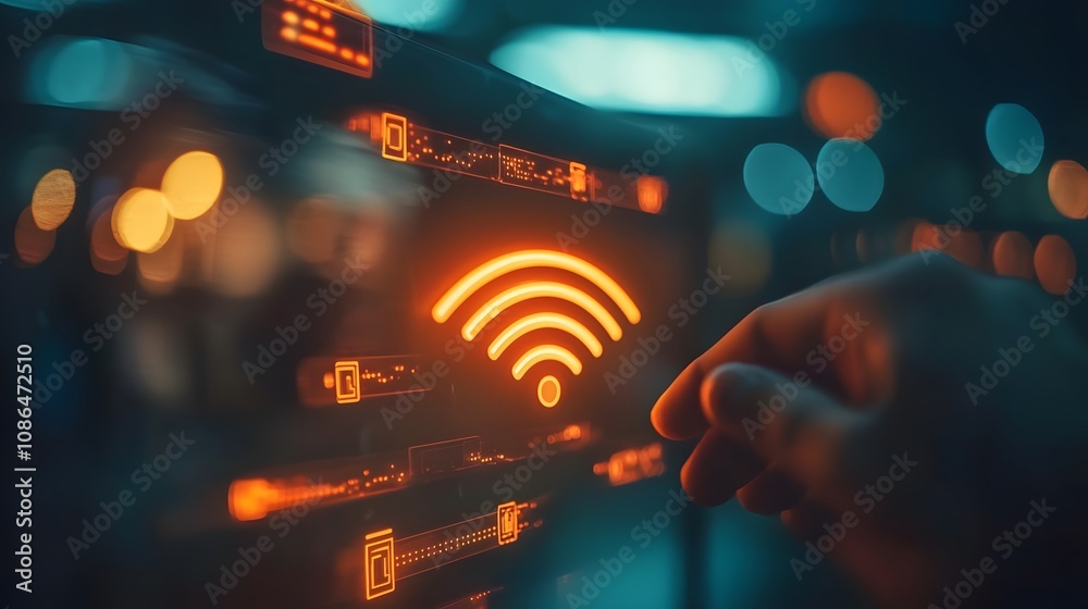 Poster Wifi connection action digital interface technology modern environment close-up view digital connectivity