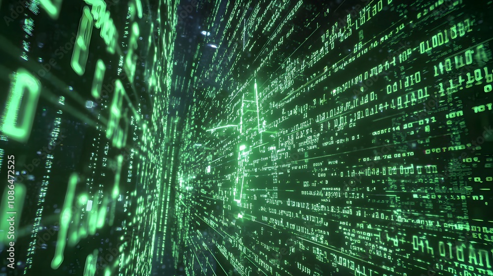 Poster Data stream visualization digital environment abstract concept virtual space futuristic perspective