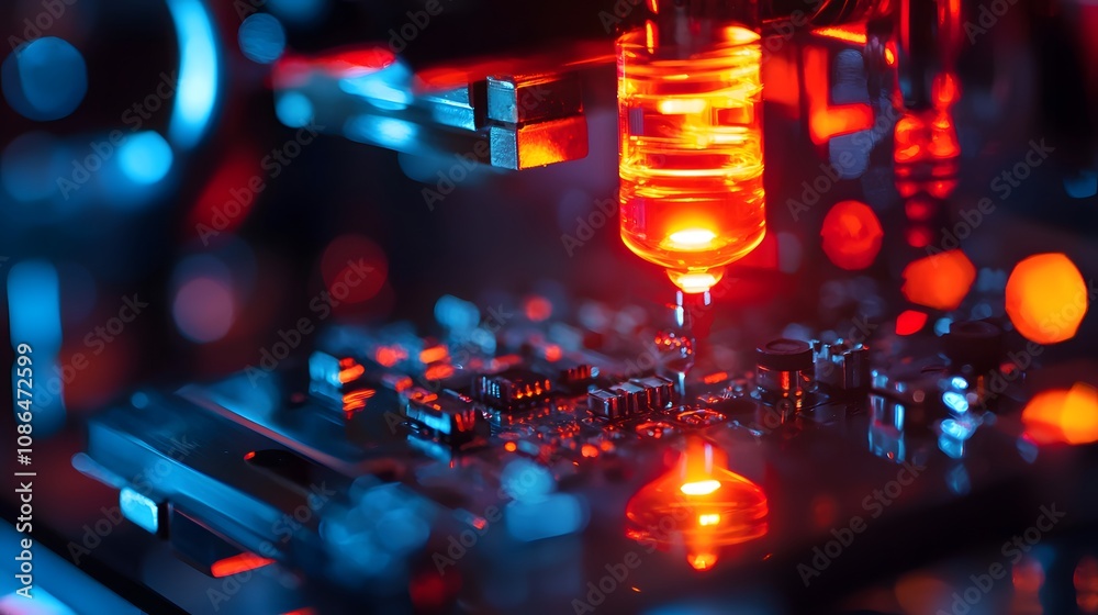 Poster Illuminated circuitry interaction tech lab close-up image futuristic environment macro viewpoint innovation concept
