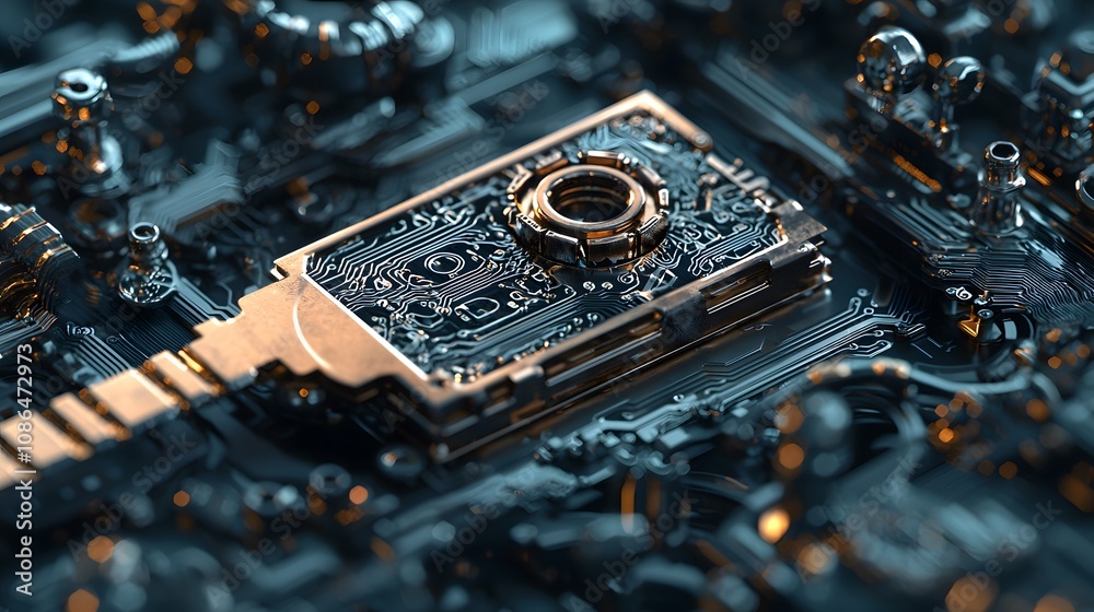 Fototapete Exploring technology innovation digital realm macro photography high-tech environment close-up view circuitry concept