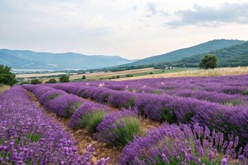 Vibrant Lavender Field with Watercolor Effect, floral arrangement, landscape, field of lavender, abstract backgrounds, warm colors