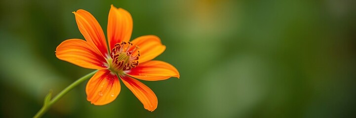 Fototapeta premium Detail of a single, long-stemmed, brightly colored flower with delicate details, stem details, bloom detail
