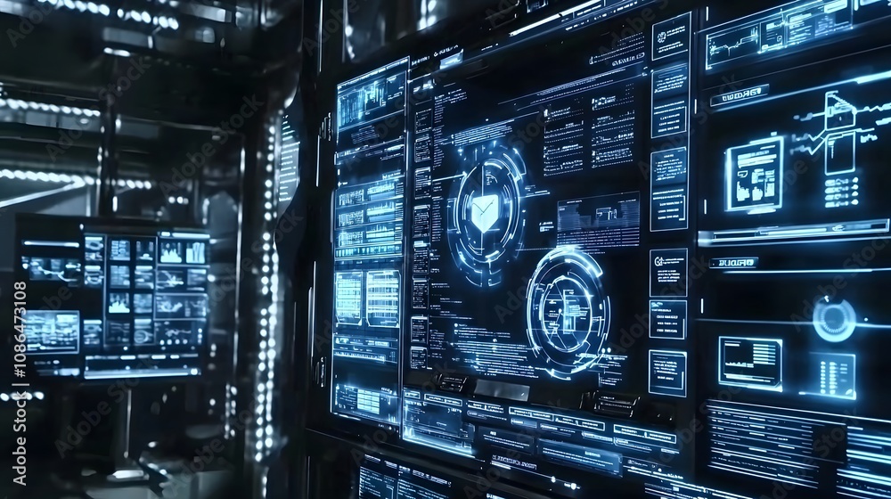 Poster Data visualization interface tech lab digital displays futuristic environment close-up high-tech concept