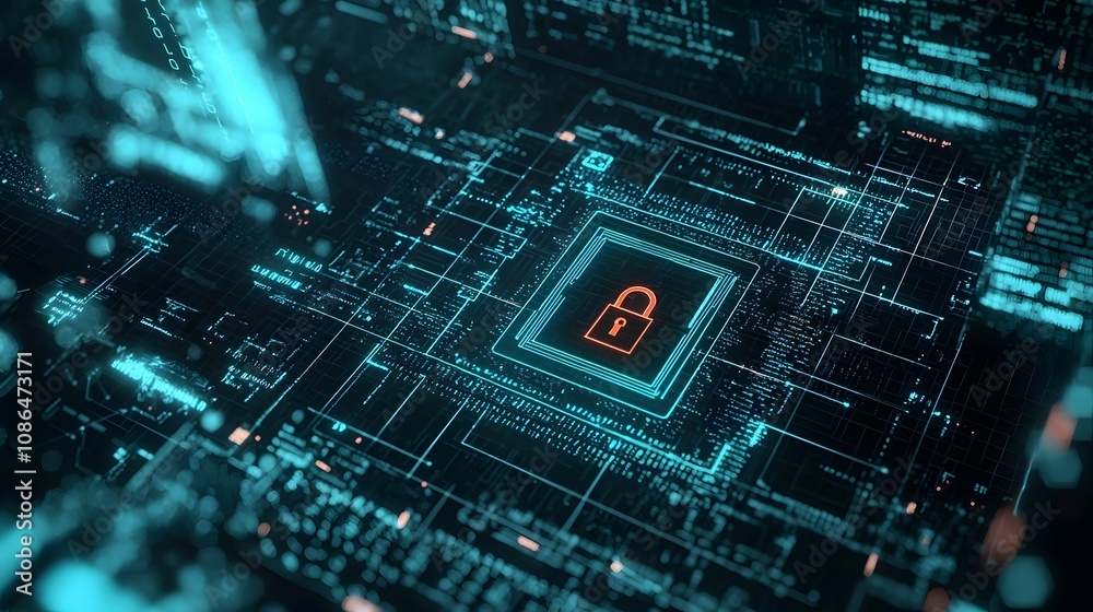 Aufkleber cybersecurity data protection digital landscape graphic design futuristic environment close-up view 