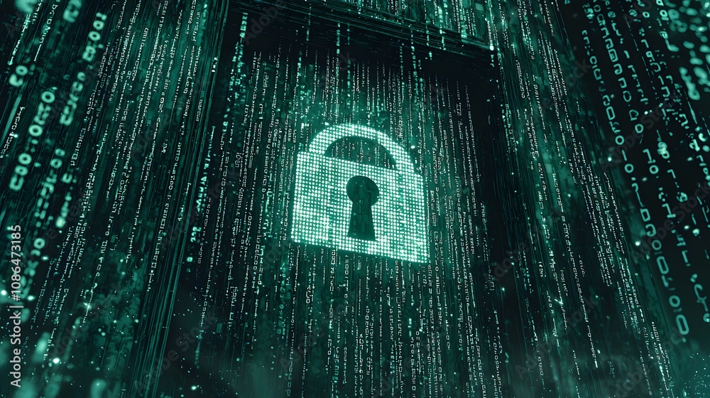 Poster Data protection action cybersecurity environment digital content virtual space abstract concept