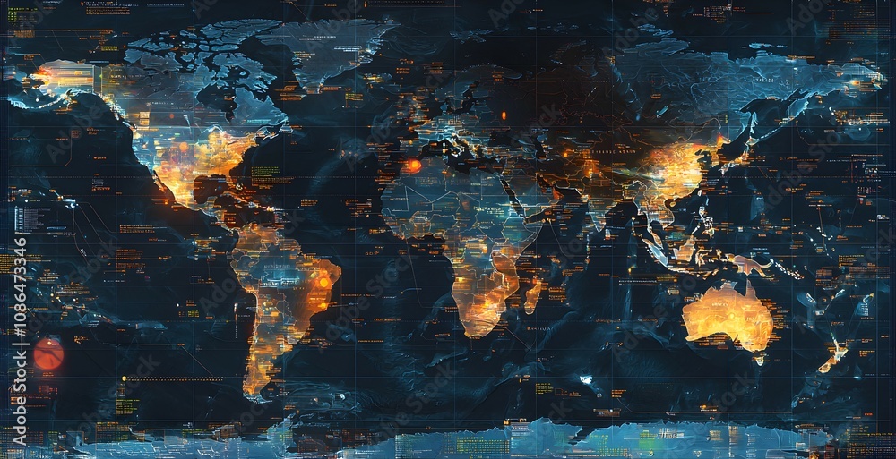 Aufkleber global cybersecurity threat analysis worldwide infographic digital environment data visualization ri