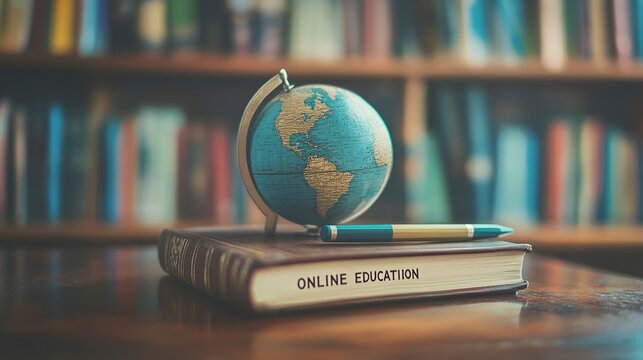 Digital Online Education App learn worldwide via phone, mobile website background. social distancing concept. decoration with mobile pencil eraser lecture book.