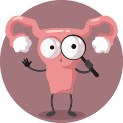 
Cartoon Uterus Mascot Holding a Magnifier Vector Illustration
Curious internal organ under the loupe for medical consultation 
