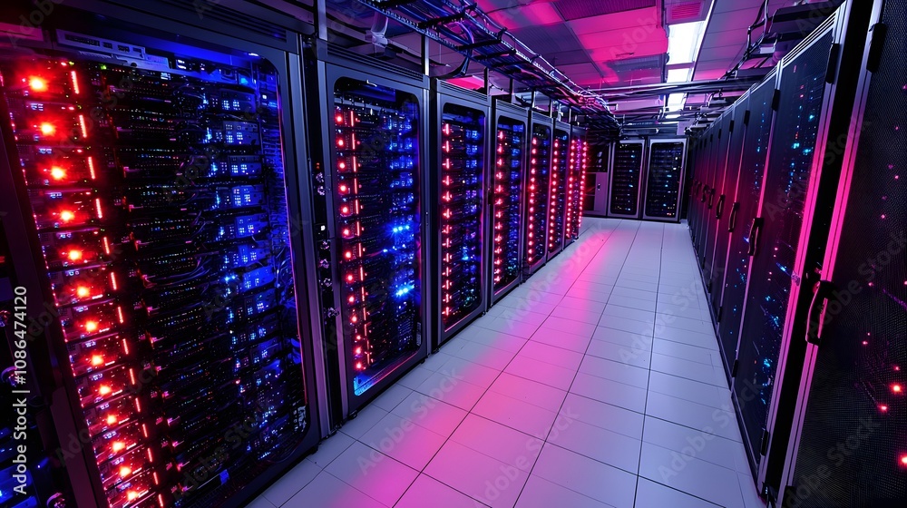 Aufkleber data center operations modern facility technology infrastructure high-tech environment wide angle vi