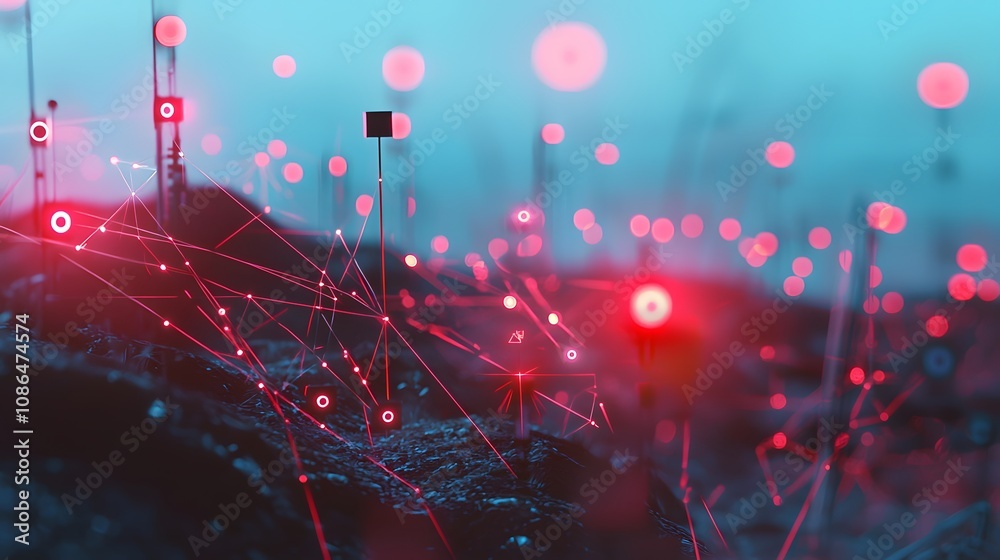Aufkleber Visualizing data connections abstract landscape digital art futuristic environment low angle technology concept