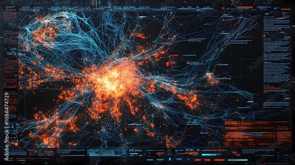 Aufkleber Data visualization event global network analysis digital interface high-tech environment top-down view information density