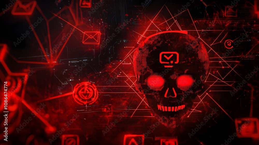 Poster Digital threats unveiled skull iconography cybersecurity concept dark environment abstract viewpoint