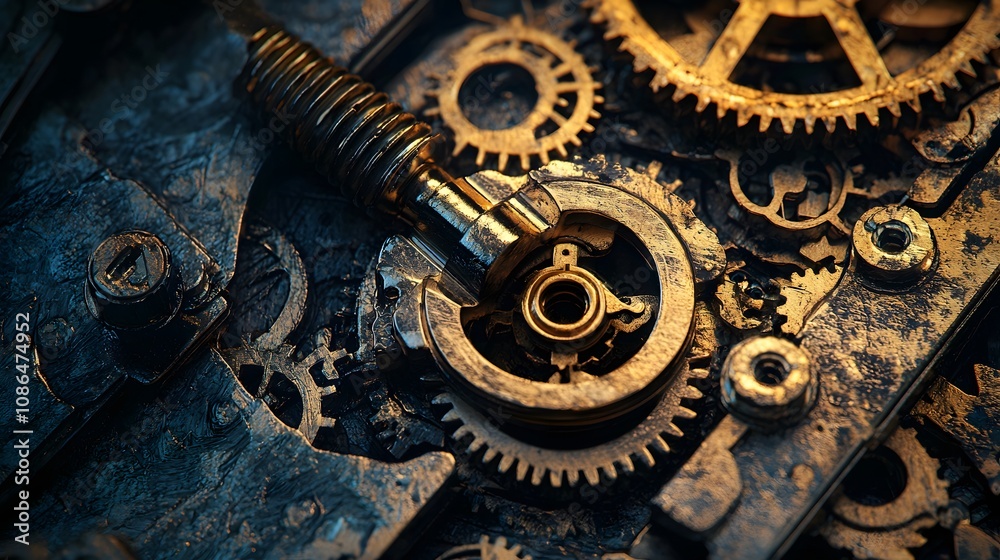Poster Mechanical action gears workshop close-up image industrial environment macro view precision engineering