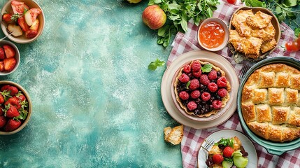A vibrant spread of desserts and fruits on a table, perfect for a gathering or celebration.