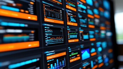 Obraz premium Futuristic Digital Dashboard SEO Analytics Keyword Performance Search Volume CPC Competition Metrics