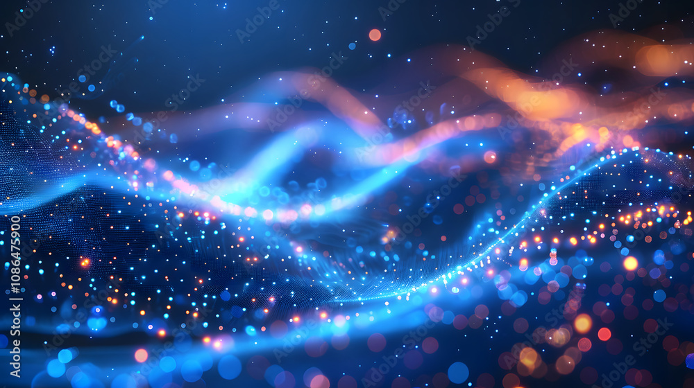 Poster abstract background with digital waves, dynamic network system, artificial neural connections, cyber