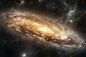 Obraz premium A spiral galaxy with a bright core and swirling arms, surrounded by stars and nebulae.