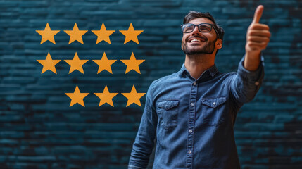 Businessman Giving Rating in Modern Office Setting