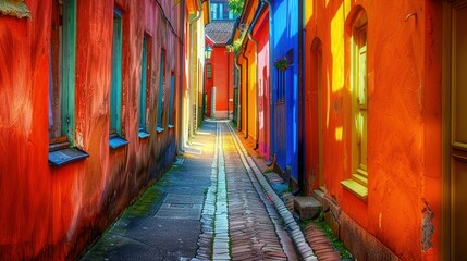 Fototapeta premium Traditional colorful street in Swedish town Ystad.