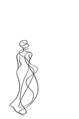 Illustration minimaliste silhouette féminine élégante en lignes continues, design artistique épuré sur fond blanc avec espace négatif copyspace. - fashion Week mode 